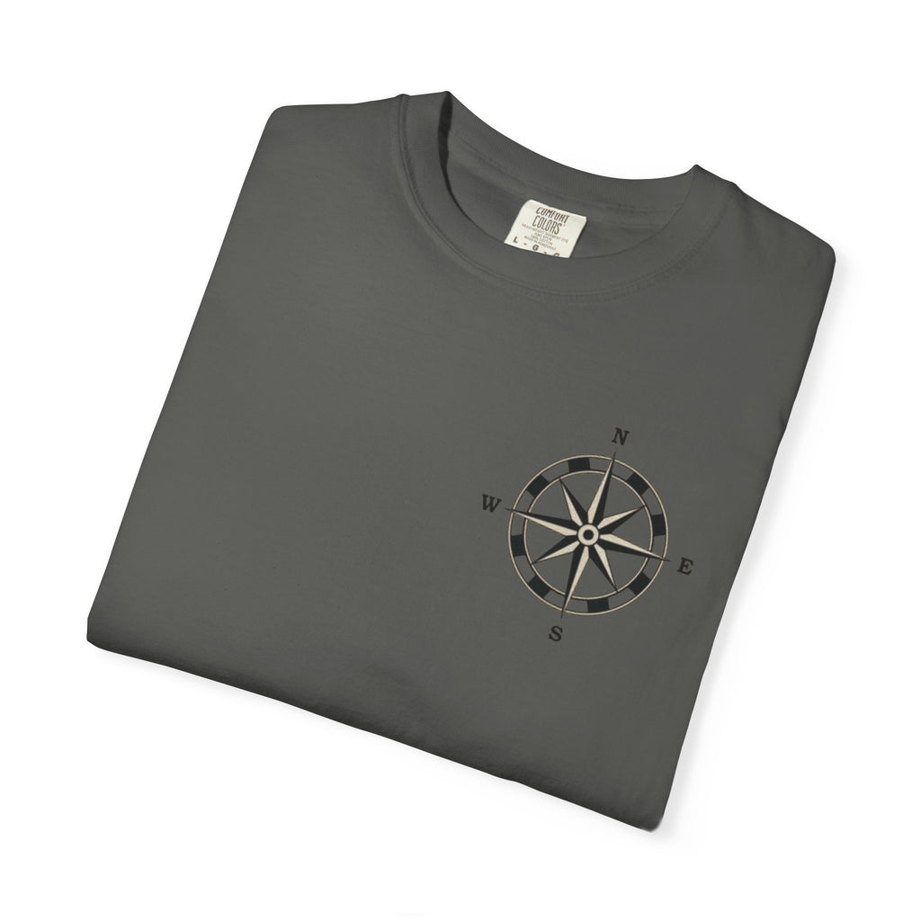 Moon Compass T-Shirt — Lunar Graphic Tee with Compass Chest Emblem