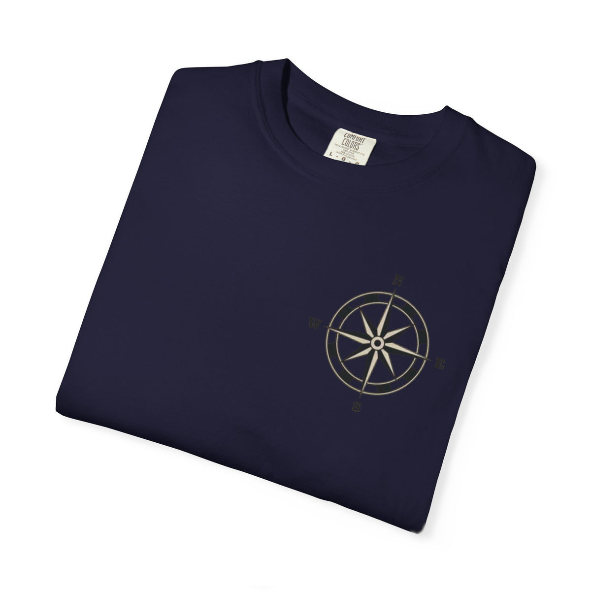Moon Compass T-Shirt — Lunar Graphic Tee with Compass Chest Emblem