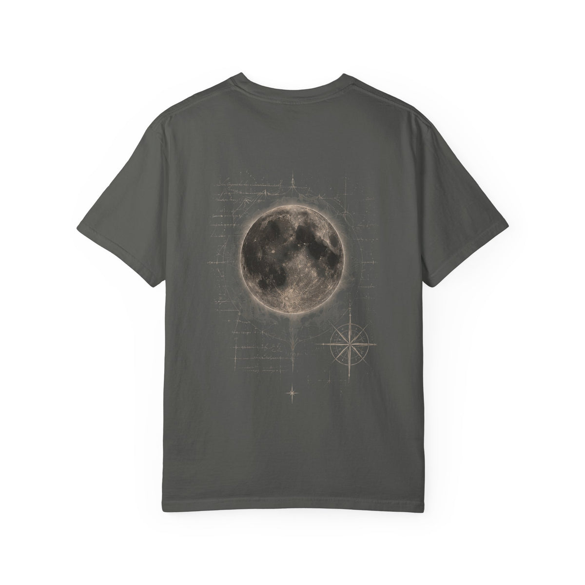 Moon Compass T-Shirt — Lunar Graphic Tee with Compass Chest Emblem
